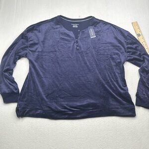 Nautica XXL womens pajama top long sleeve velour dark deep royal blue sleepwear
